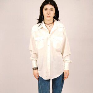 70s Western Button Down (XL) white vintage Wranglers rodeo cowboy dress shirt
